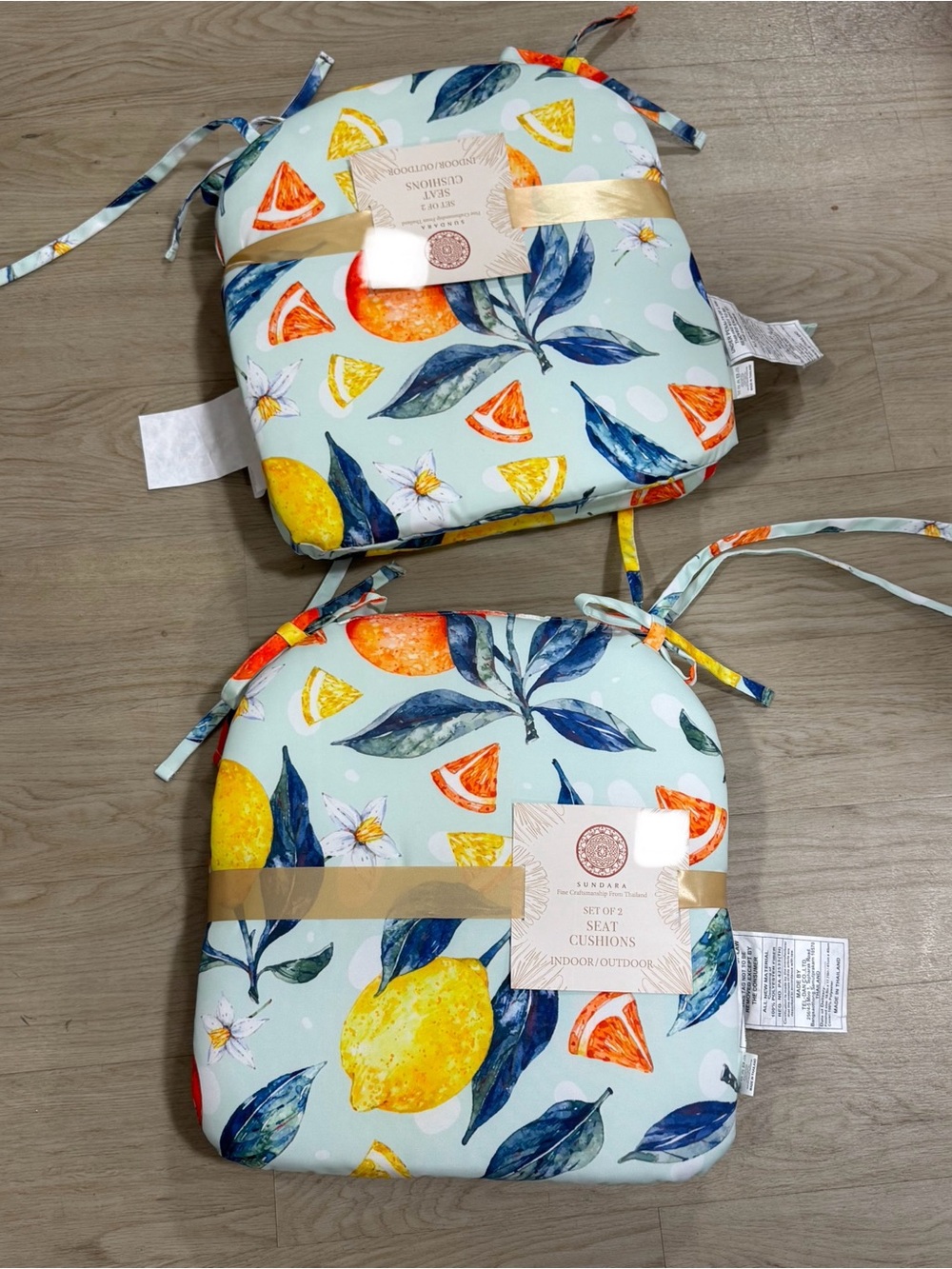 Sunshine Citrus Seat Cushions set of 4  - Blue/Yellow Floral Design